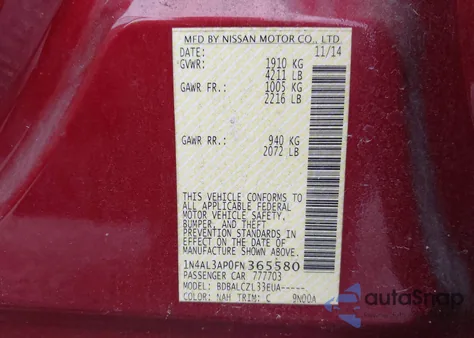 2015 Nissan Altima 2.5 S z USA, uszkodzony, nr VIN 1N4AL3AP0FN365580